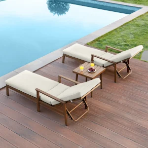 Teak 3-Piece Outdoor Lounge Chair Set