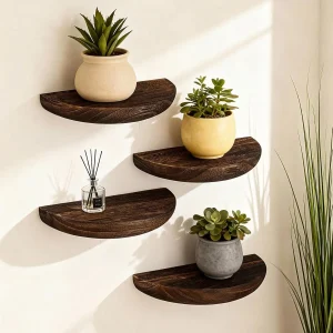 4 Pcs Solid Wood Half Round Floating Shelves