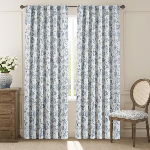 Blackout Floral Curtains for Bedroom, 84 Inches Blue Farmhouse Drapes Set 2 Panels