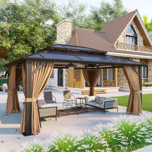 Aluminum Frame Hardtop Gazebo with Curtains & Netting